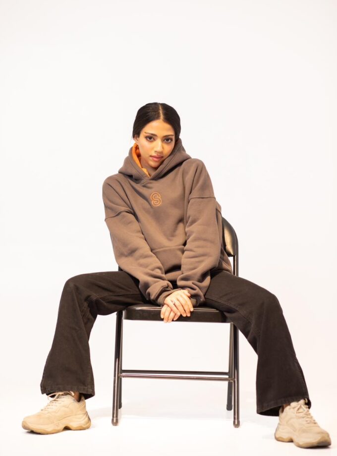 gray and orange hoodie