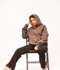 gray and orange hoodie