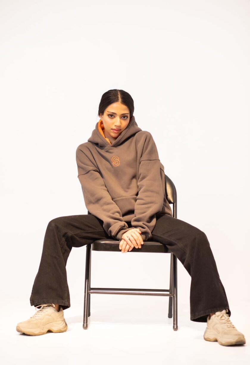 gray and orange hoodie