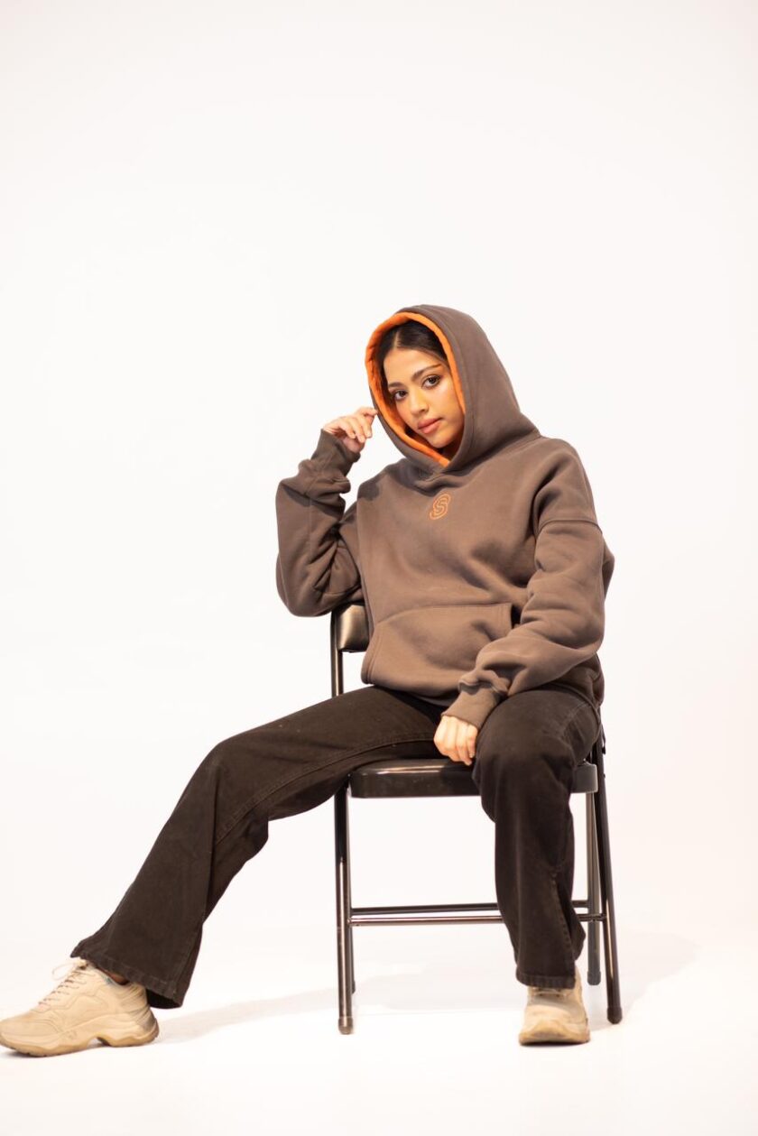gray and orange hoodie